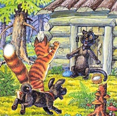 кот Пузик и пёс Тузик застали кошку