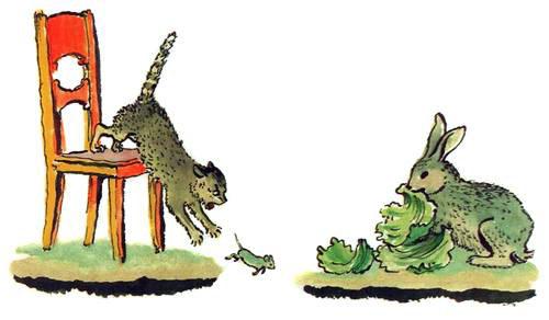 Кот ловил мышей и крыс. Кролик лист капустный грыз
