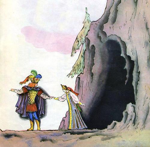 Сказка о мертвой царевне и семи богатырях (сказка-стих А.С. Пушкина) царевич выводит невесту из пещеры