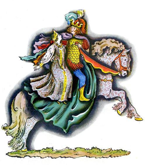 Сказка о мертвой царевне и семи богатырях (сказка-стих А.С. Пушкина) царевич везет невесту на коне