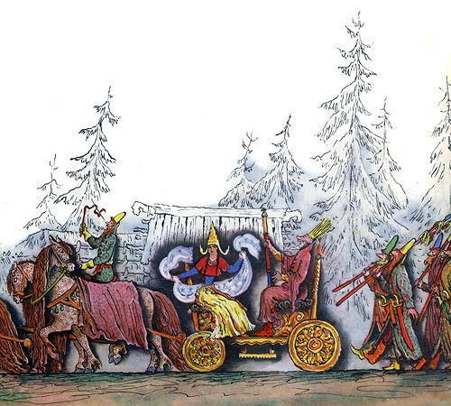 Сказка о золотом петушке (сказка А.С.Пушкина) царь Дадон и царица едут в карете