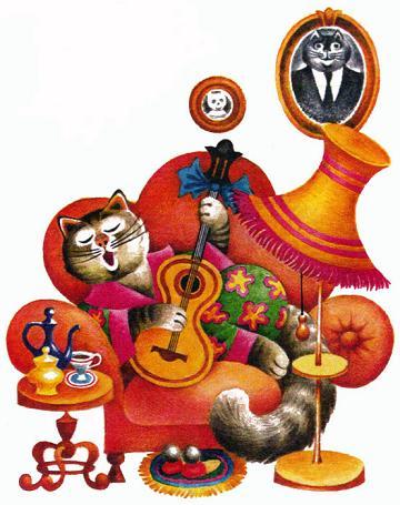 кот играет на гитаре